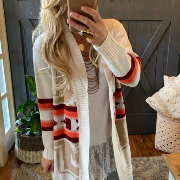 New Aztec Tribal Print Western Long Cardigan Sweater Beth Dutton Yellowstone - Picture 2 of 9